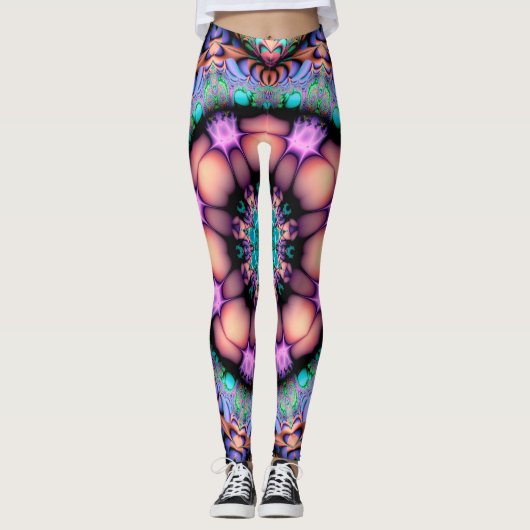 Fractal Mandala Floral Psychedelic Leggings (Voorkant)