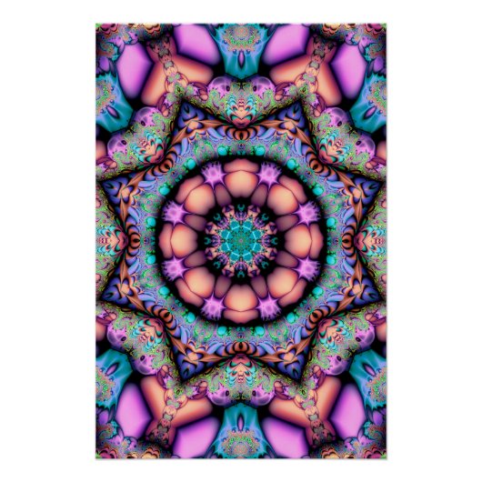 Fractal Mandala Floral Psychedelic Perfect Poster (Voorkant)