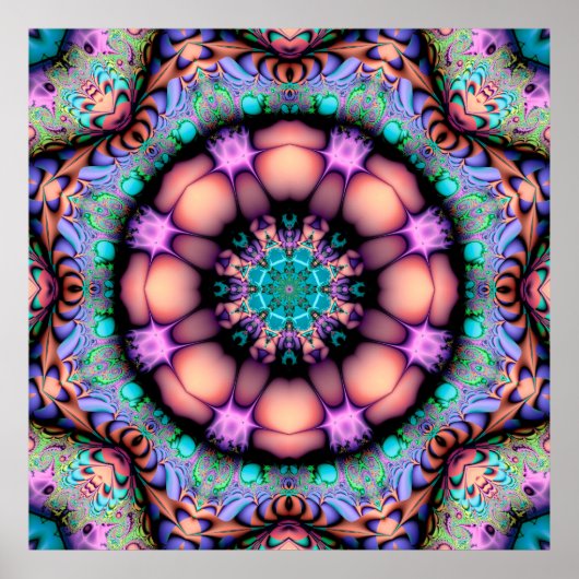 Fractal Mandala Floral Psychedelic Poster (Voorkant)