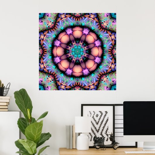 Fractal Mandala Floral Psychedelic Poster (Thuiskantoor)