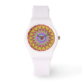 Fractal Mandala Floral Psychedelic Retro Trippy Horloge