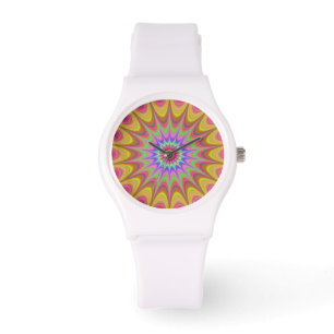 Fractal Mandala Floral Psychedelic Retro Trippy Horloge