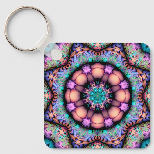 Fractal Mandala Floral Psychedelic Sleutelhanger (Voorkant)