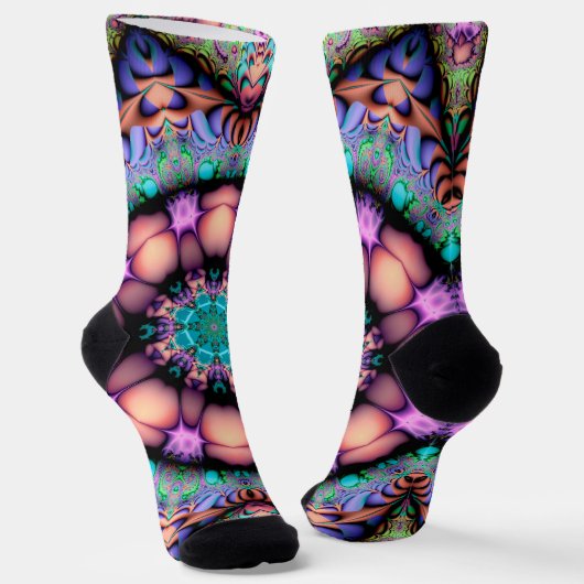 Fractal Mandala Floral Psychedelic Sokken (Gebogen)