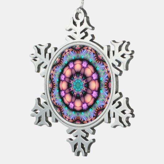 Fractal Mandala Floral Psychedelic Tin Sneeuwvlok Ornament (Rechts)