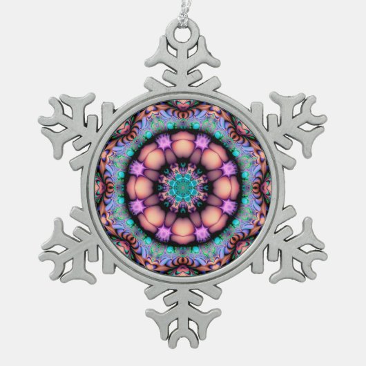 Fractal Mandala Floral Psychedelic Tin Sneeuwvlok Ornament (Voorkant)
