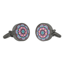 Fractal Mandala Floral Psychedelic Verbronsde Manchetknopen