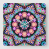 Fractal Mandala Floral Psychedelic Vierkante Klok (Voorkant)