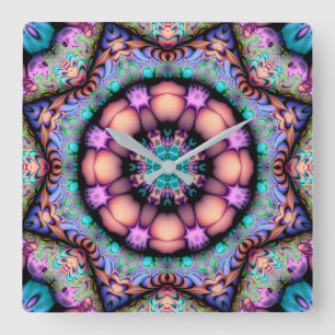 Fractal Mandala Floral Psychedelic Vierkante Klok