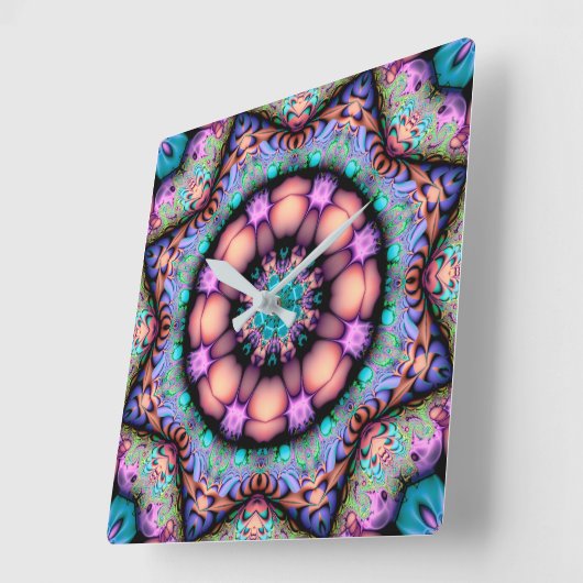 Fractal Mandala Floral Psychedelic Vierkante Klok (Hoek)