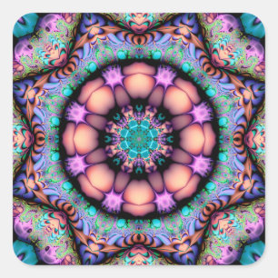 Fractal Mandala Floral Psychedelic Vierkante Sticker