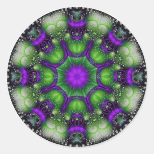 Fractal Mandala - Lavender Delight Ronde Sticker (Voorkant)