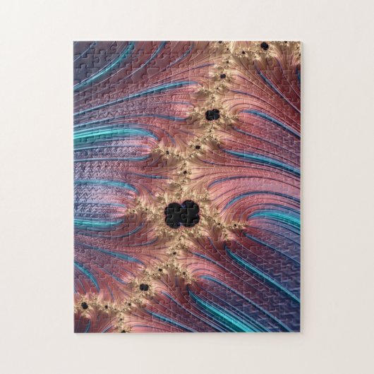 Fractal Mandelbrot | Turquoise Blue en Roos Gold Legpuzzel (Verticaal)