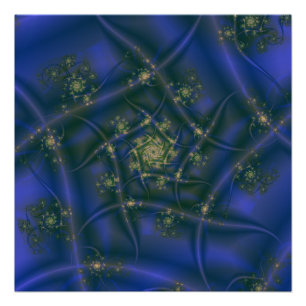 Fractal met Blauw Geel en Groene Spiral Bursts Perfect Poster