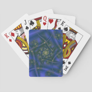 Fractal met Blauw Geel en Groene Spiral Bursts Pokerkaarten