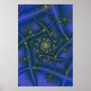 Fractal met Blauw Geel en Groene Spiral Bursts Poster