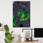 Fractal met groene en Paarse wervelkolom Poster (Thuiskantoor)