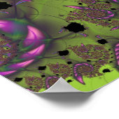 Fractal met groene Paarse en roze petaalvormen Poster (Hoek)