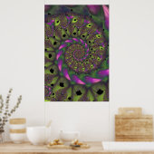 Fractal met groene Paarse en roze petaalvormen Poster (Keuken)