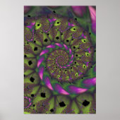 Fractal met groene Paarse en roze petaalvormen Poster (Voorkant)
