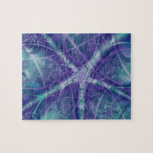 Fractal met Paarse blauw- en witte Star-vormen Legpuzzel