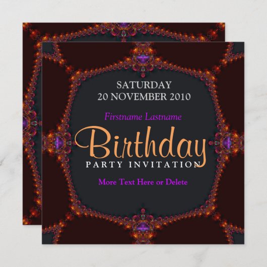 Fractal Nights Birthday Party Invitation Kaart (Voorkant / Achterkant)
