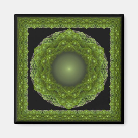 Fractal omgeven groen ornament magneet (Voorkant)