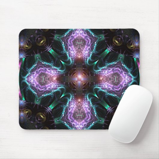 Fractal Paars Cross Mousepad Muismat (Met muis)