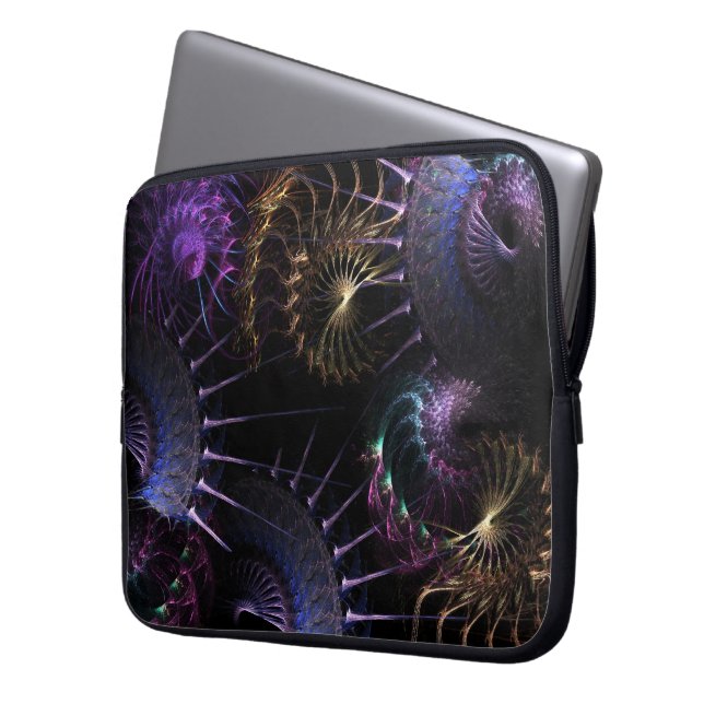 Fractal Paarse en Gold Swirl-Notitieboek laptop Laptop Sleeve (Voorkant Links)