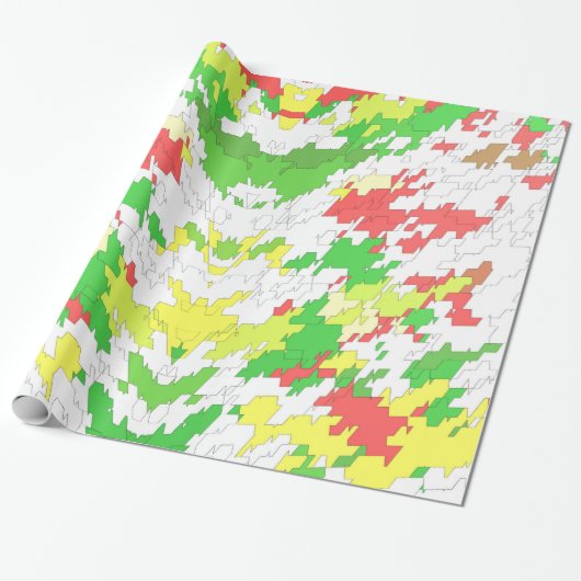 ~ Fractal Pattern Red Green Yellow ~ Kerstmis ~ Cadeaupapier (Uitgerold)
