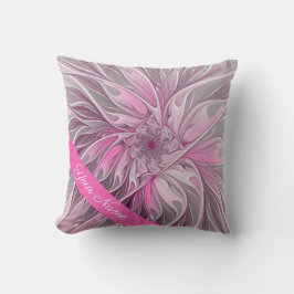 Fractal Pink Flower Dream, floral Fantasy Art Name Kussen