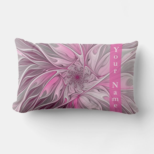 Fractal Pink Flower Dream, floral Fantasy Art Name Kussen (Voorkant)