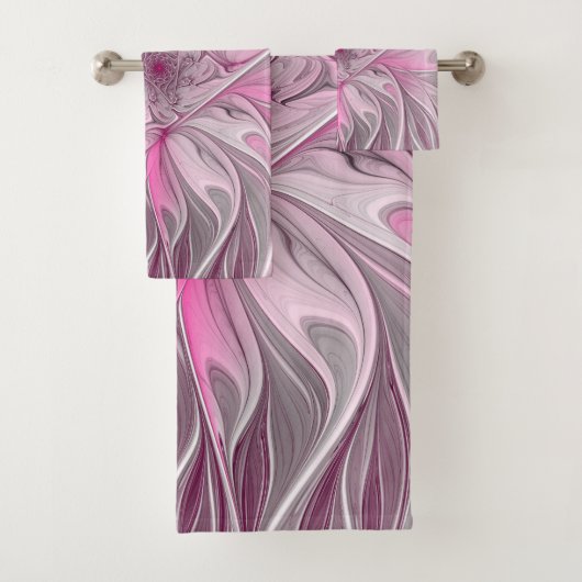 Fractal Pink Flower Dream, Floral Fantasy Pattern Bad Handdoek (Insitu)