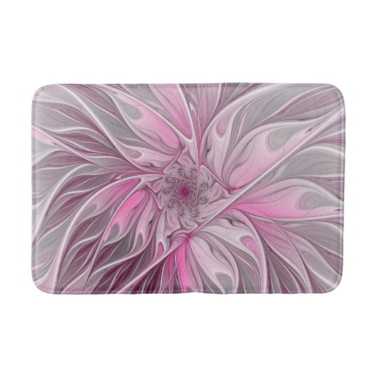 Fractal Pink Flower Dream, Floral Fantasy Pattern Badmat (Voorkant)