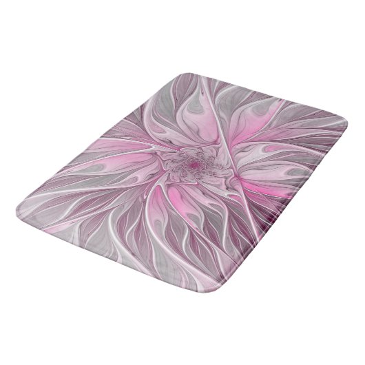 Fractal Pink Flower Dream, Floral Fantasy Pattern Badmat (Gekanteld)
