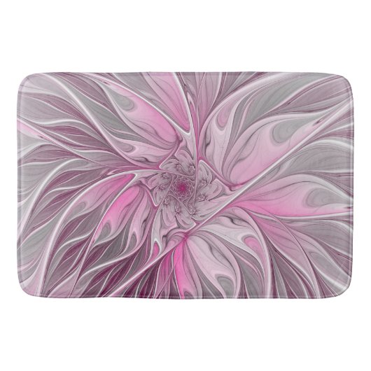 Fractal Pink Flower Dream, Floral Fantasy Pattern Badmat (Voorkant)