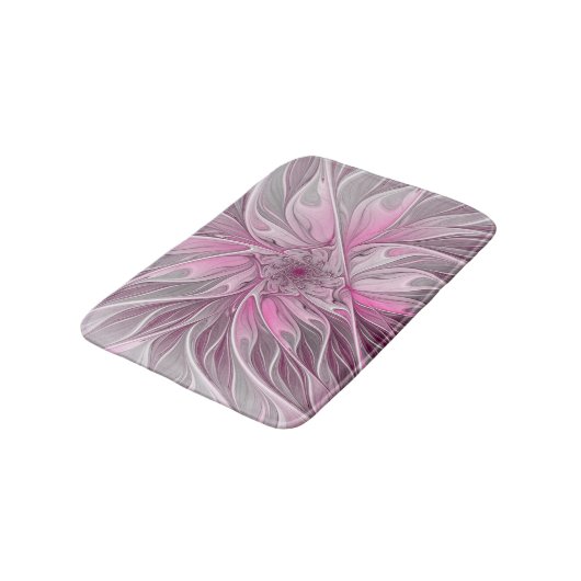 Fractal Pink Flower Dream, Floral Fantasy Pattern Badmat (Gekanteld)