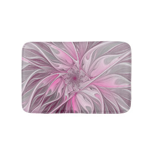 Fractal Pink Flower Dream, Floral Fantasy Pattern Badmat