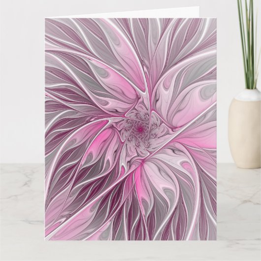 Fractal Pink Flower Dream, Floral Fantasy Pattern Bedankkaart (Voorkant)