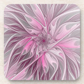Fractal Pink Flower Dream, Floral Fantasy Pattern Bier Onderzetter (Voorkant)