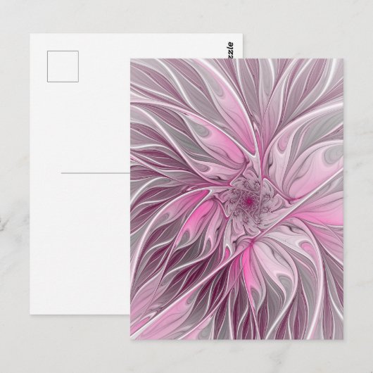 Fractal Pink Flower Dream, Floral Fantasy Pattern Briefkaart (Voorkant / Achterkant)
