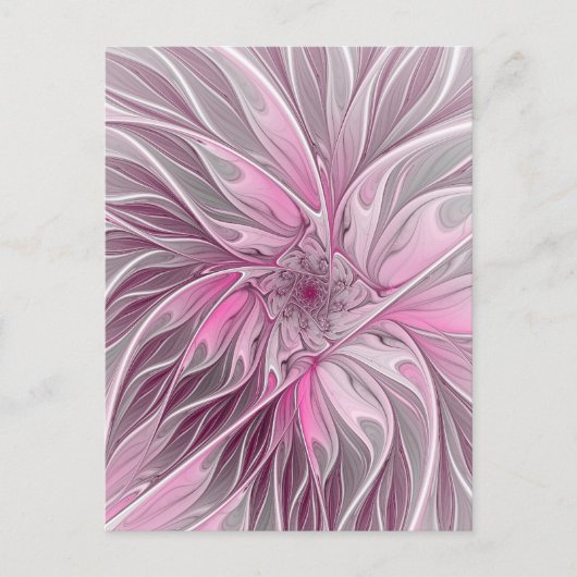 Fractal Pink Flower Dream, Floral Fantasy Pattern Briefkaart (Voorkant)