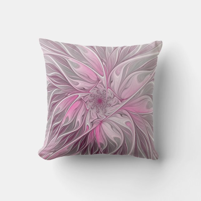Fractal Pink Flower Dream, Floral Fantasy Pattern Buitenkussen (Voorkant)
