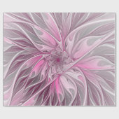 Fractal Pink Flower Dream, floral Fantasy Pattern Cadeaupapier (Vlak)