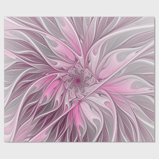 Fractal Pink Flower Dream, floral Fantasy Pattern Cadeaupapier (Vlak)