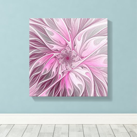 Fractal Pink Flower Dream, floral Fantasy Pattern Canvas Afdruk (Insitu (Houten vloer))