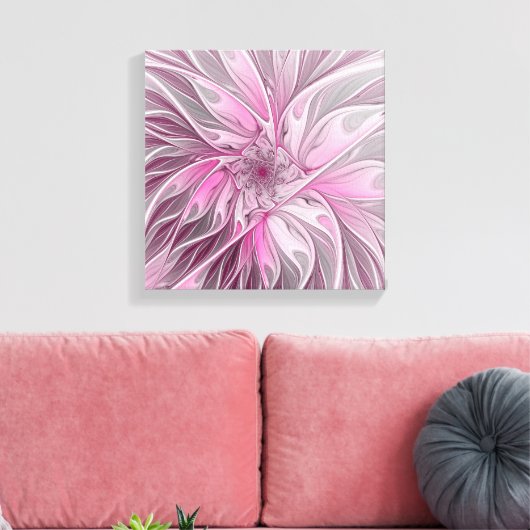 Fractal Pink Flower Dream, floral Fantasy Pattern Canvas Afdruk (Insitu (Woonkamer))