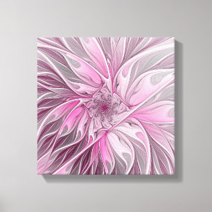 Fractal Pink Flower Dream, floral Fantasy Pattern Canvas Afdruk