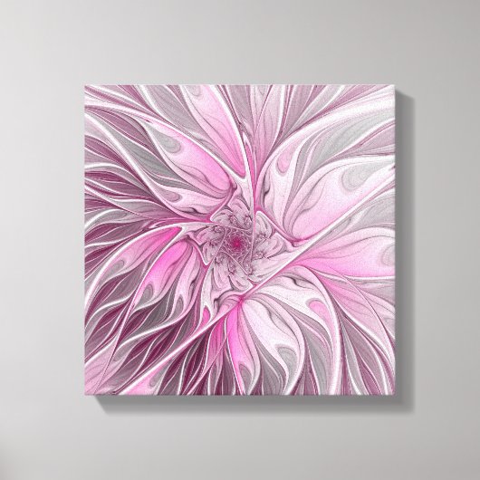Fractal Pink Flower Dream, floral Fantasy Pattern Canvas Afdruk (Voorkant)