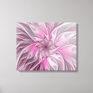 Fractal Pink Flower Dream, floral Fantasy Pattern Canvas Afdruk